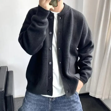 Autumn Winter Thick Warm Sweater Coat Men's Round Neck Knitted Cardigan Single-breasted Solid Sweater Casual Loose Coat Men